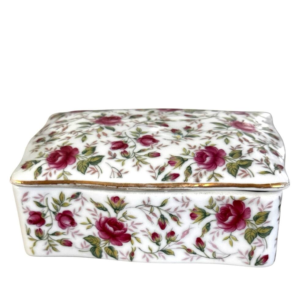 Lefton Rose Chintz Cigarette Case w/ Lid & 2 Trays Shabby Chic Feminine EUC